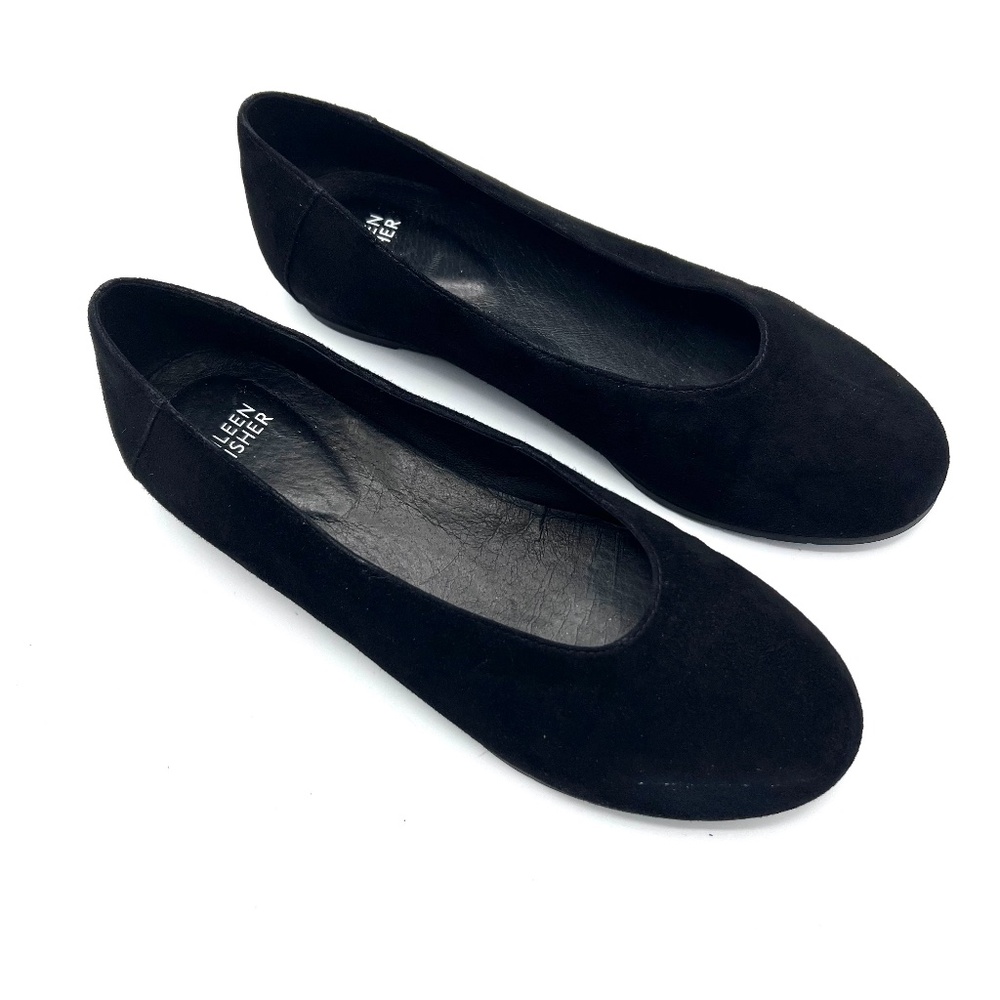 Eileen Fisher Una 2 Slip On Flat Hidden Wedge Shoe Black Suede‎ Size 8.5